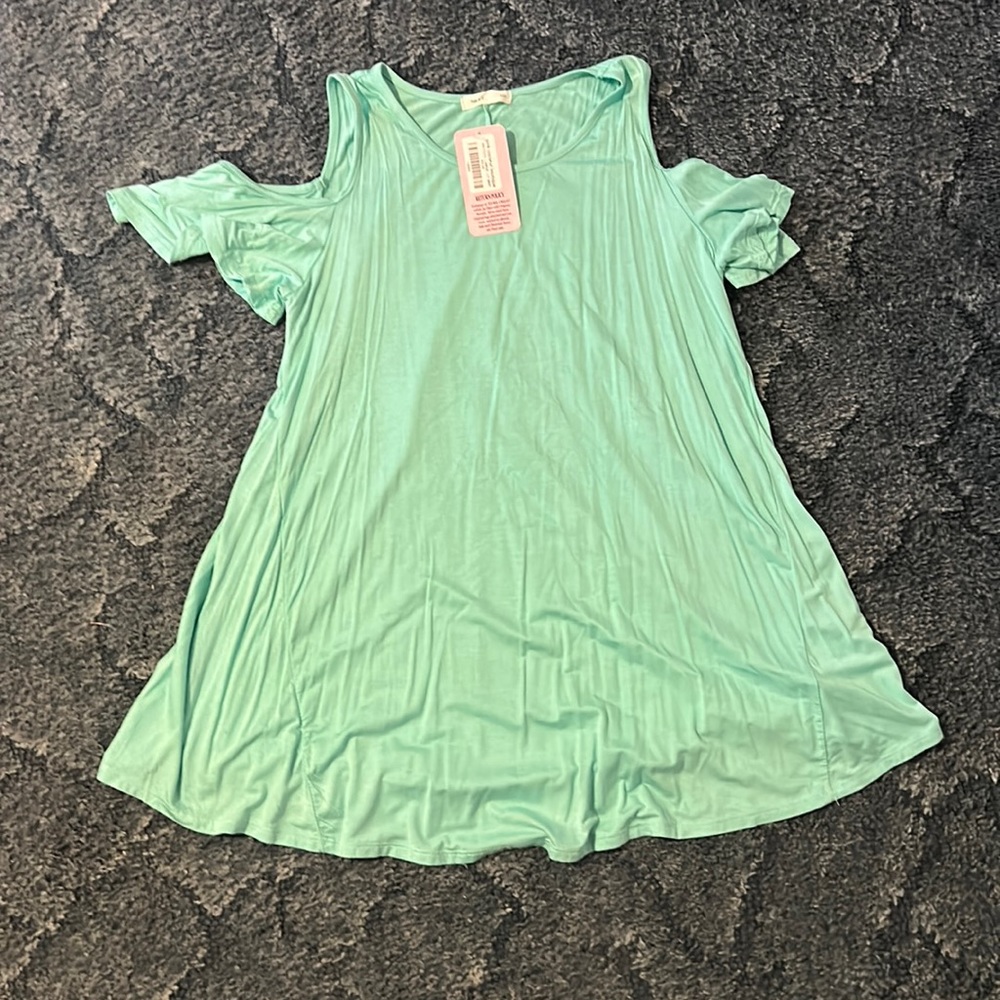 Pink coconut mint cold shoulder tunic or mini dress
